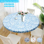 nappe table élégante imperméable pvc feuilles blanches bleu clair 90cm 110cm 140cm elasticée moderne