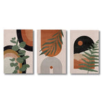 tableau abstrait géométrique feuilles contemporain minimaliste beige noir vert orange marron opacité 30x40cm 50x70cm
