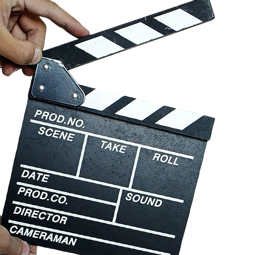 clapboard bois noir blanc rayures diagonales outil cinema prise vue film scène