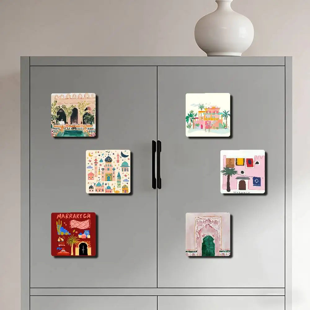 aimants décoratifs multicolores illustrations urbaines artistiques aimants réfrigérateur festive decoration marocaine