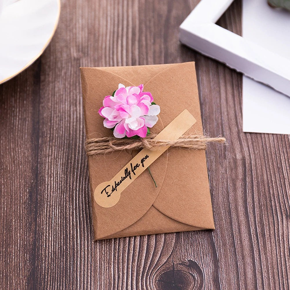 cartes voeux vintage enveloppes fleurs artificielles ruban jute anniversaire mariage noel retraite