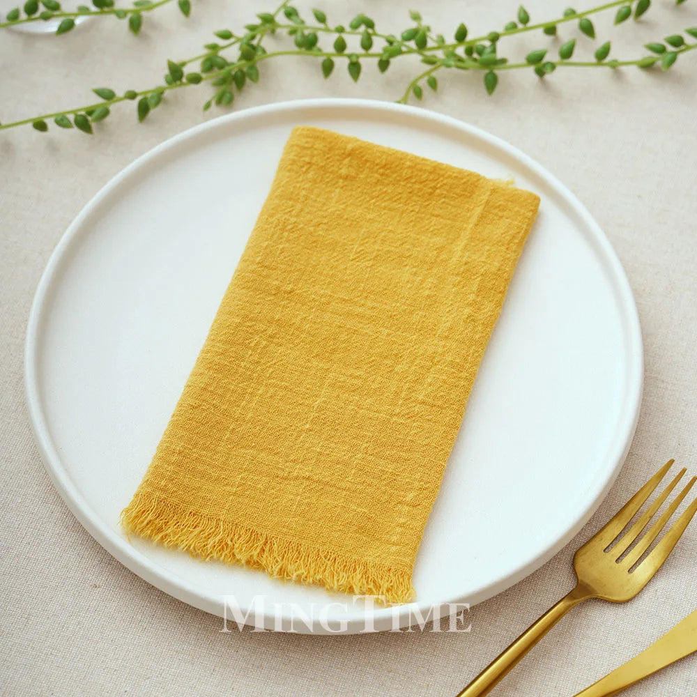 lot 10 serviettes table coton jaune texture rugueuse moderne maison