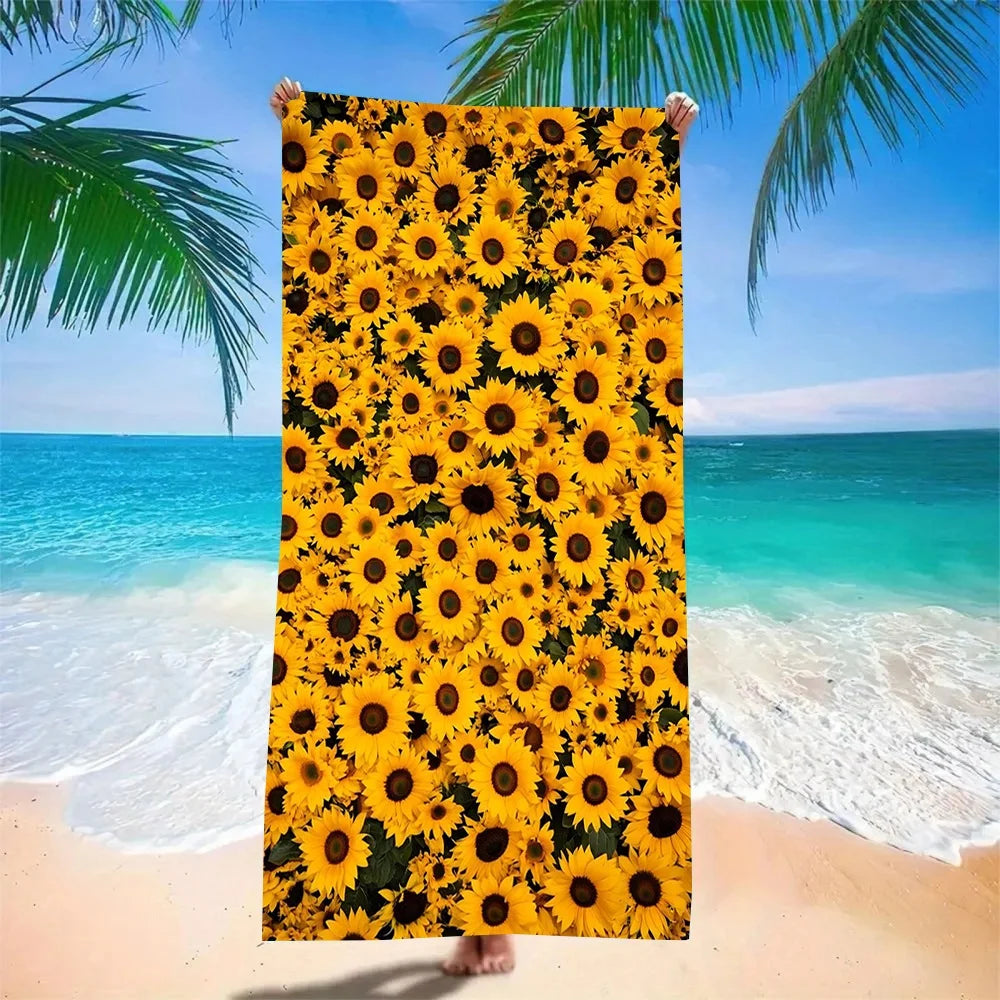 serviette plage microfibre séchage rapide floral tournesol jaune vert blanc tropical