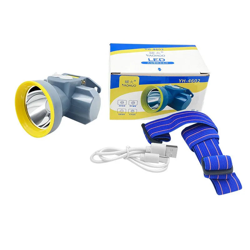 lampe frontale led portable étanche gris jaune moderne ceinture ajustable
