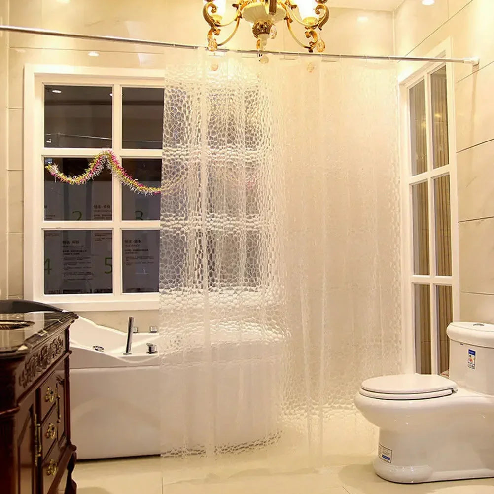 rideau douche blanc motif hexagonal relief moderne transparent métallique