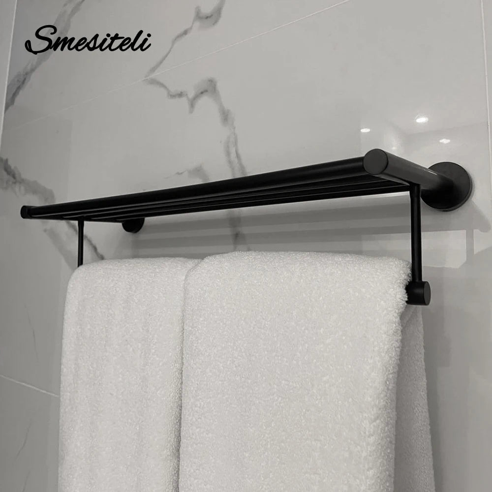 porte serviettes mural acier inoxydable noir mat lisse moderne salle bain double rangée