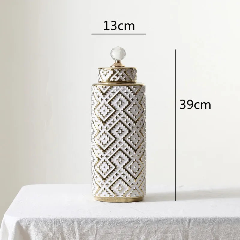 vases décoratifs modernes motifs géométriques or blanc couvercle transparent élégants intérieurDecoration