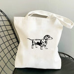 sac main toile chien imprimé moderne blanc poches détachables doux
