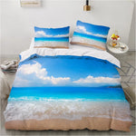 Ensemble literie tropicale avec vagues et sable