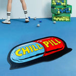 tapis antidérapant chill pill capsule pop art bleu rouge noir salle bain chambre couloir