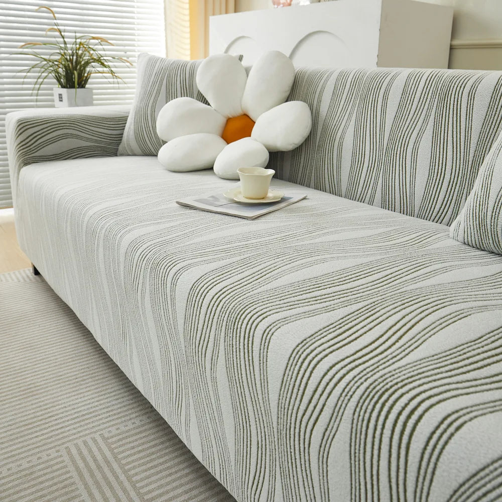 housse canapé moderne polyestère rayures horizontales beige gris clair lavable machine 90 300cm