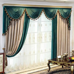 rideaux décoratifs opaques voilage transparent luxueux tissu velours franges décoratives couleur teal beige blanc