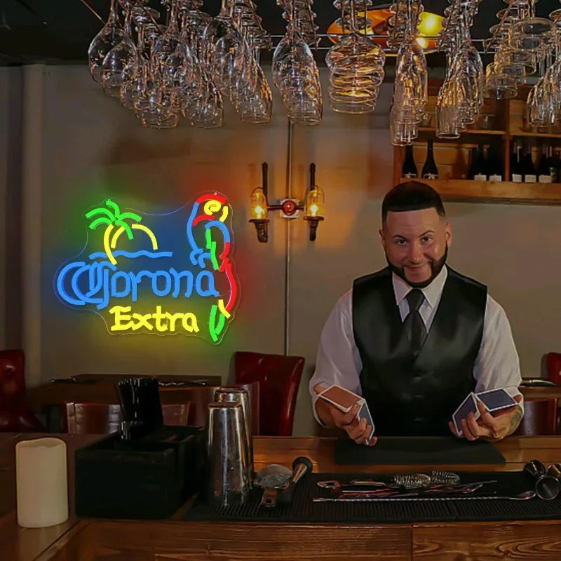 néon lumineux logo corona extra couleur arc ciel moderne crochet mural lumière publicitaire
