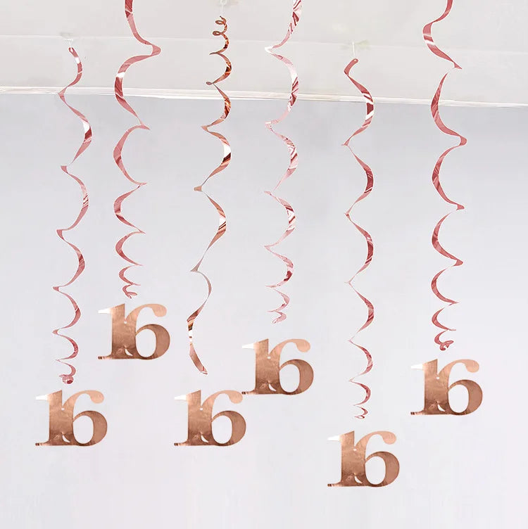 décoration anniversaire guirlande spirale rose doré moderne fête 21 30 40 50 années