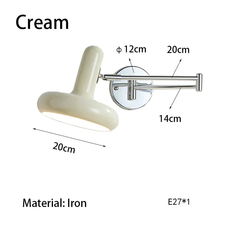 lampe murale articulée crème moderne ampoule E27 réglable hauteur bas led