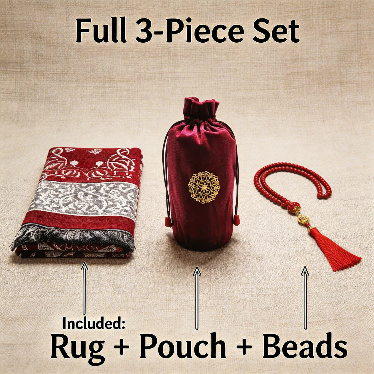 tapis prière ornements floraux rouge gris noir pochette prière traditionnel résistant lavage main İslam