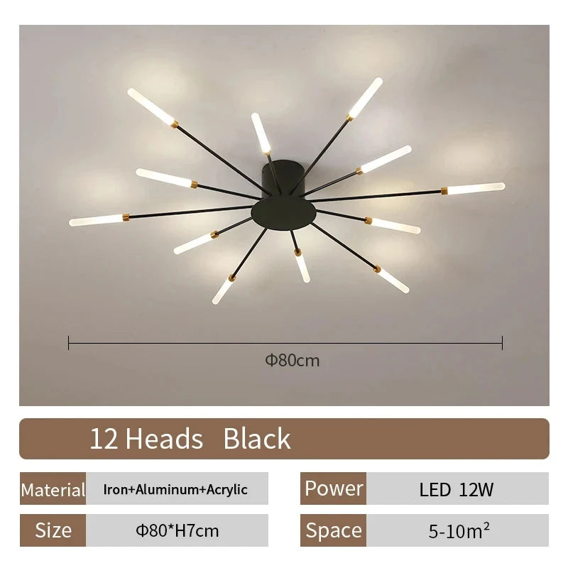 plafonnier moderne luminaire suspendu noir doré multiple bras led intégrés contemporain