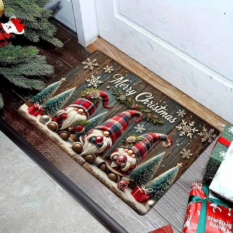 tapis sol noël décoration entrée salon motif sapin flocons bienvenue moderne antidérapant polyester