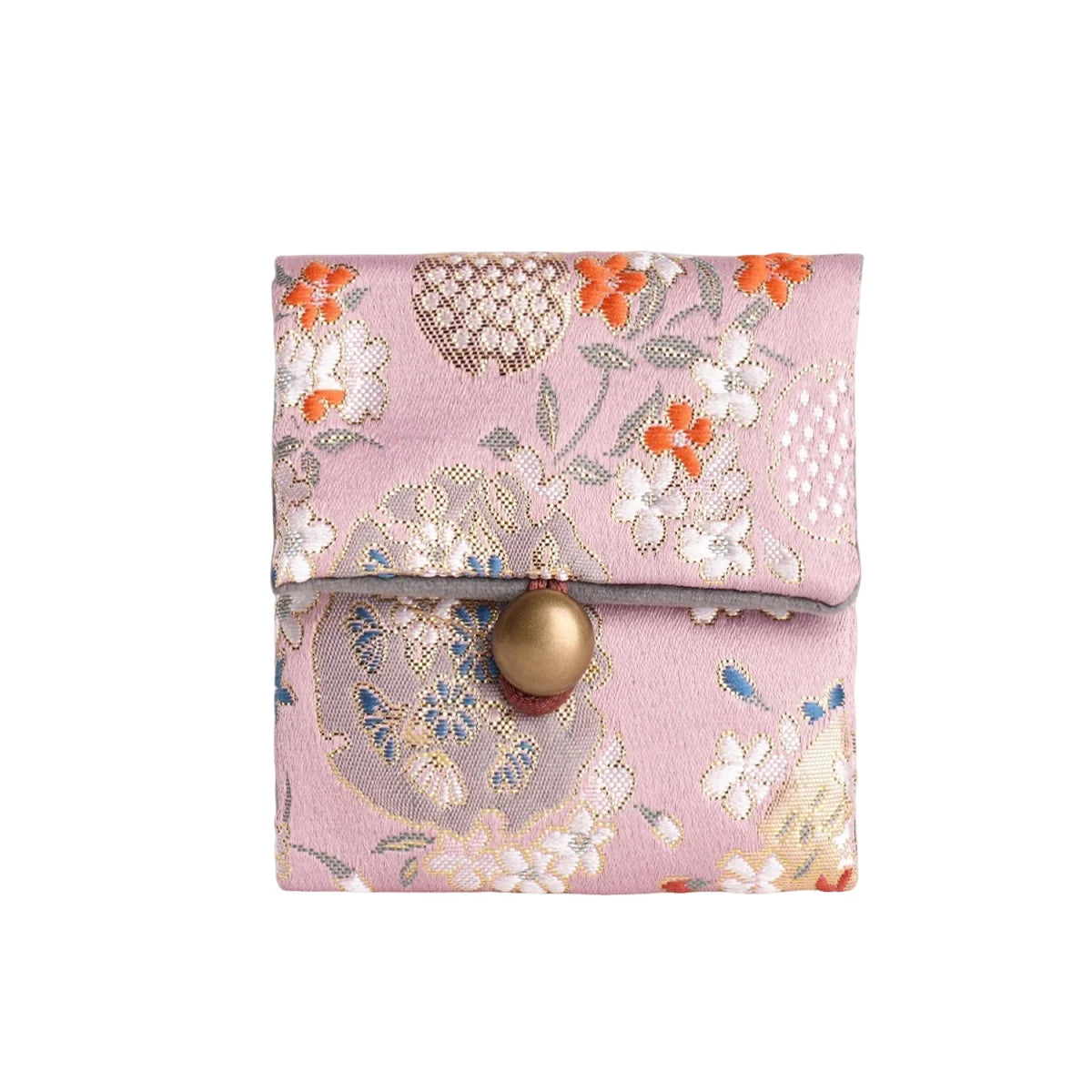 porte bijoux réutilisable tissu polyester fleurs motif floral bouton doré violet noir rouge vert