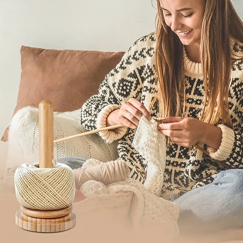 support fil laine rustique naturel beige decoupe horizontale enrouleur pelotes laine tricotage DIY multifonctionnel