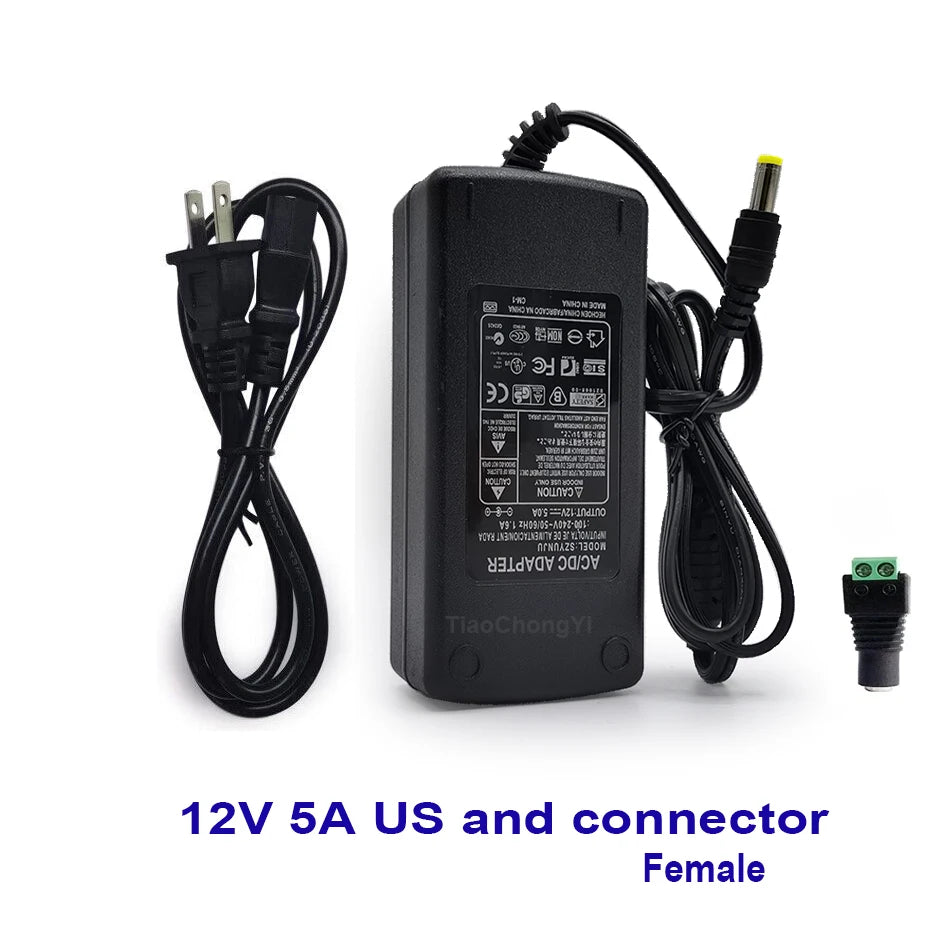 transformateur éclairage 12v 5a noir prise us uk eu led 60w adaptable cable international