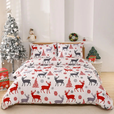 Parure de lit de Noël 3 pièces housse de couette et taies d'oreiller sur un lit