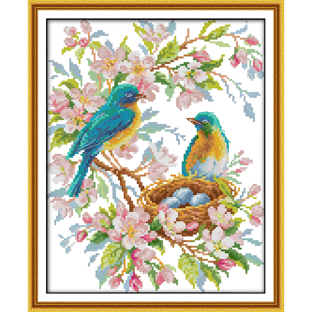 broderie point croix oiseau bleu fleurs artisanal coton print canvas unprint canvas instructions motifs