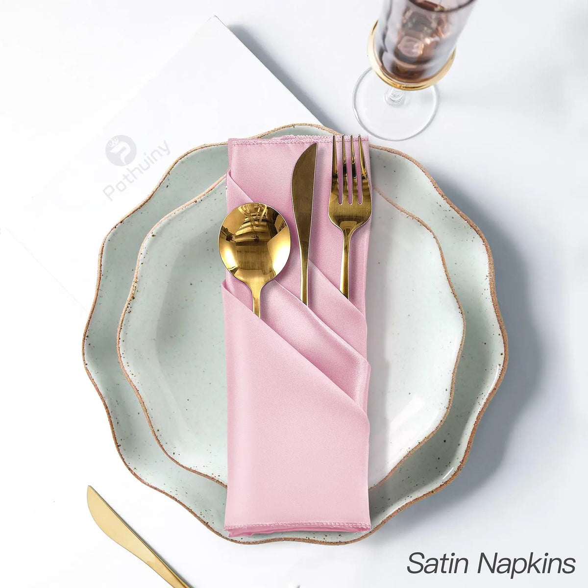serviettes table satin rose moderne élégantes 12 pièces polyester usage maison restaurant decoration festive