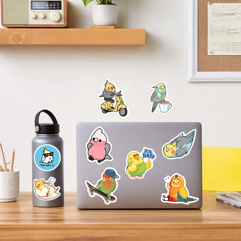 stickers dessins animés oiseaux chats multicolores étanches bricolage scrapbook téléphone portable adultes adolescents