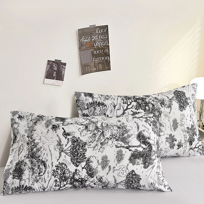 lot deux taies d'oreiller rectangulaires 48x74cm housse coussin décorative motif géométrique moderne