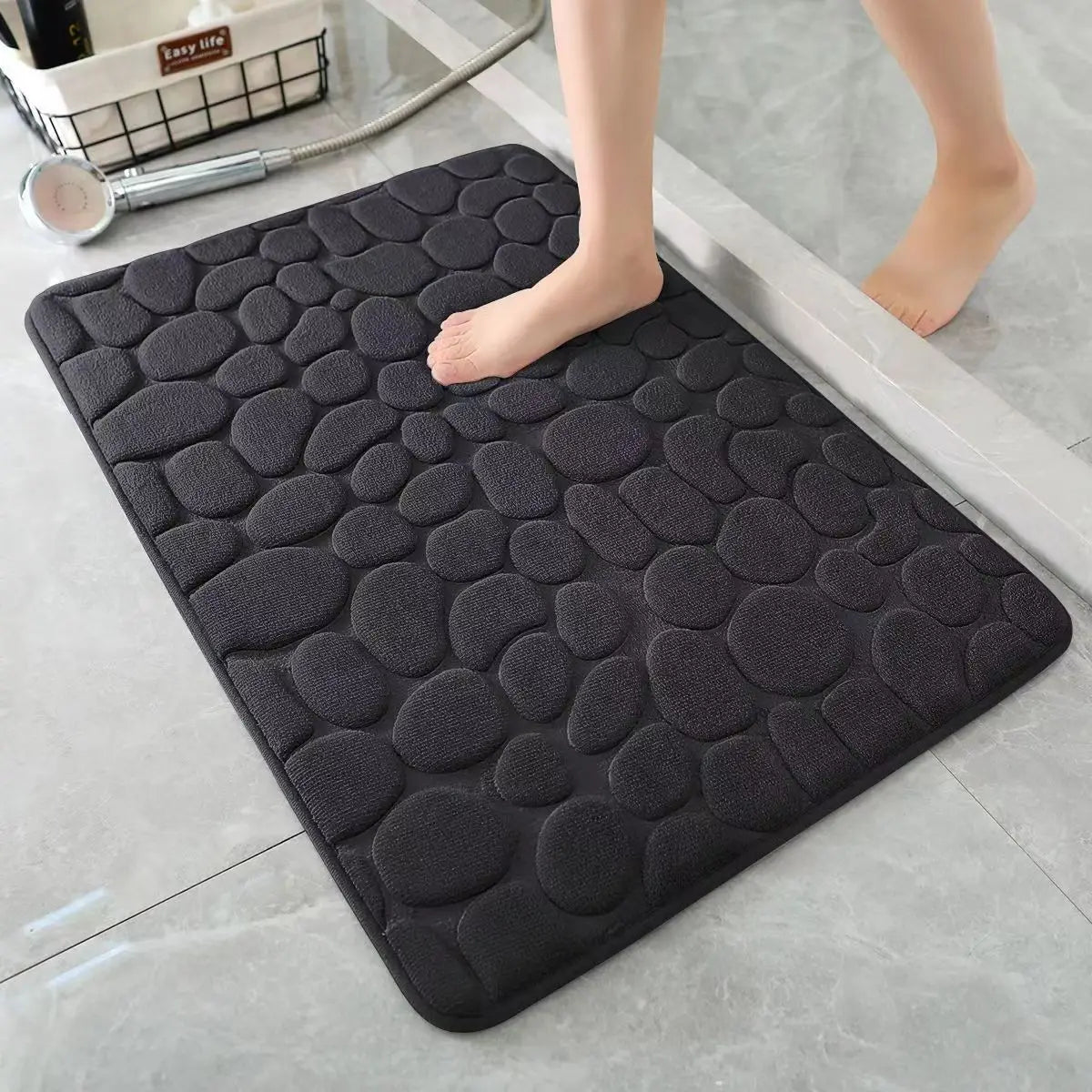 tapis bain gris moderne texture cailloux absorbant rapide lavable machine