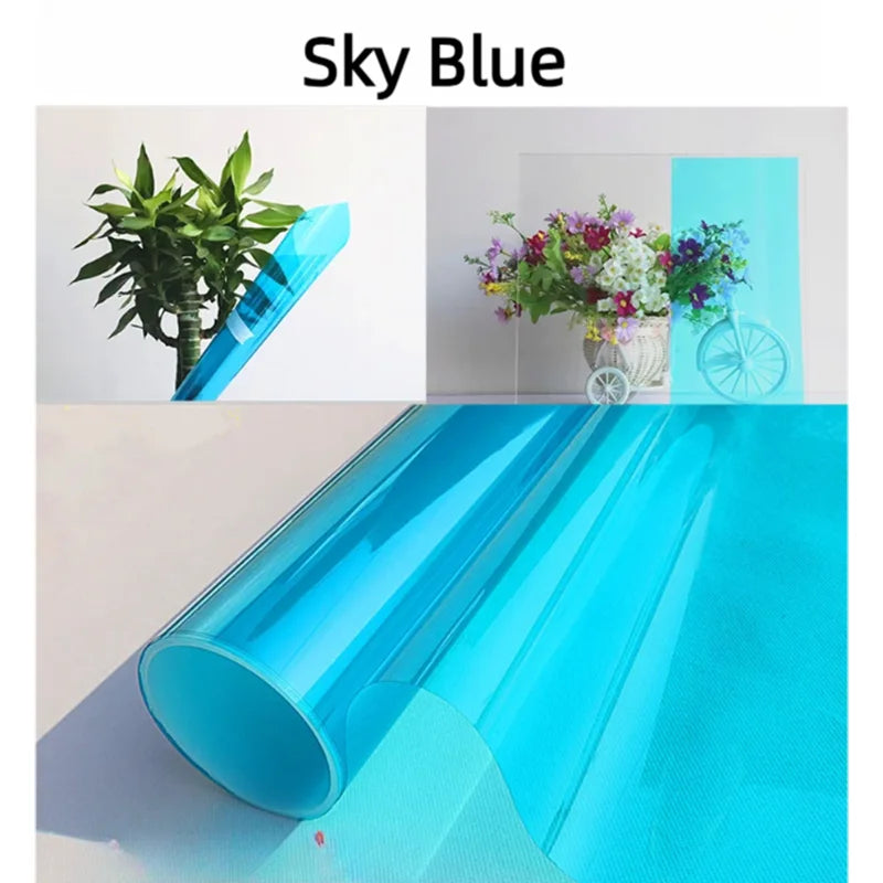 films verre autocollants bleu ciel sans motif moderne adhésif isolation thermique décoration vitre chambre
