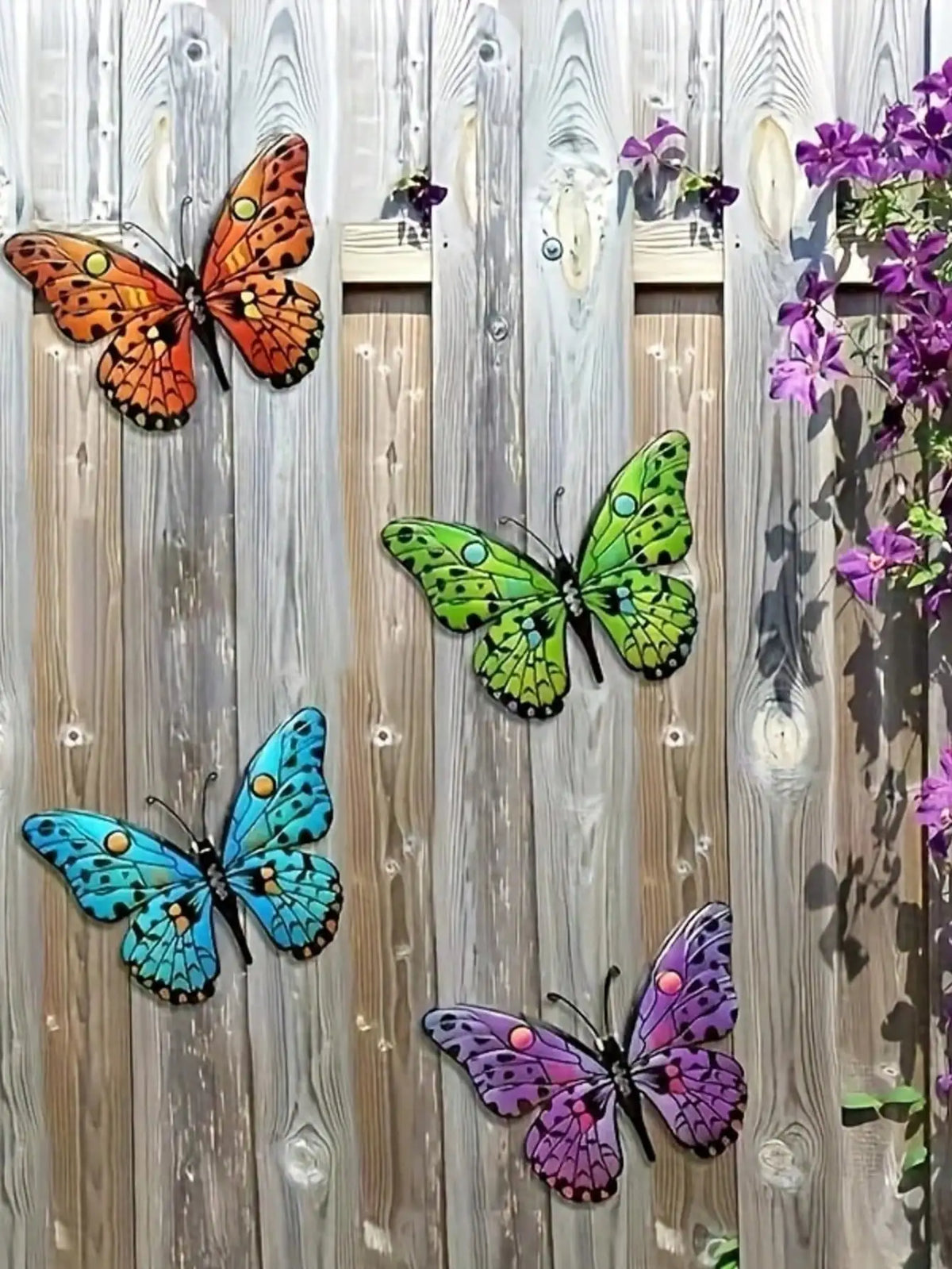 papillons decoratifs metal bleu vert orange violet details 3d exterieur decoration mur cloison jardin