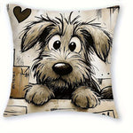 coussin chien mignon coeurs clés illustration cartoon blanc noir beige