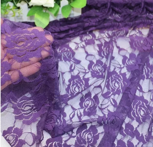 tissu dentelle élastique fleurs roses spandex nylon largeur 150cm opaque traditionnel écologique