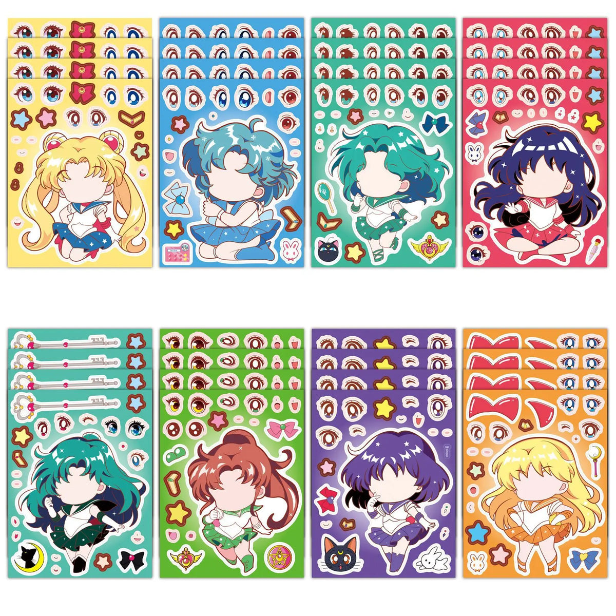 stickers autocollants kawaii dessin animé personnages animés yeux coeurs étoiles motifs floraux waterproof pièces