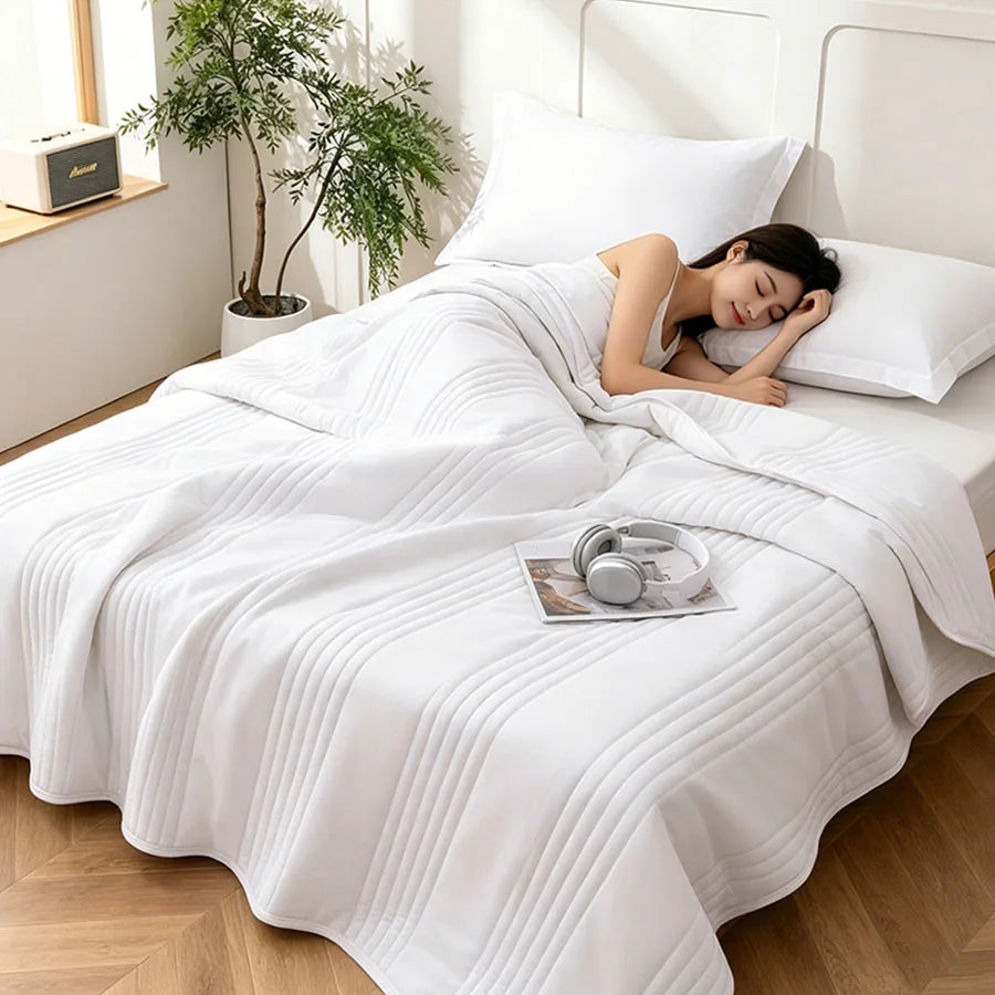 couverture d'été blanche rayures horizontales moderne lit double oreillers tapis