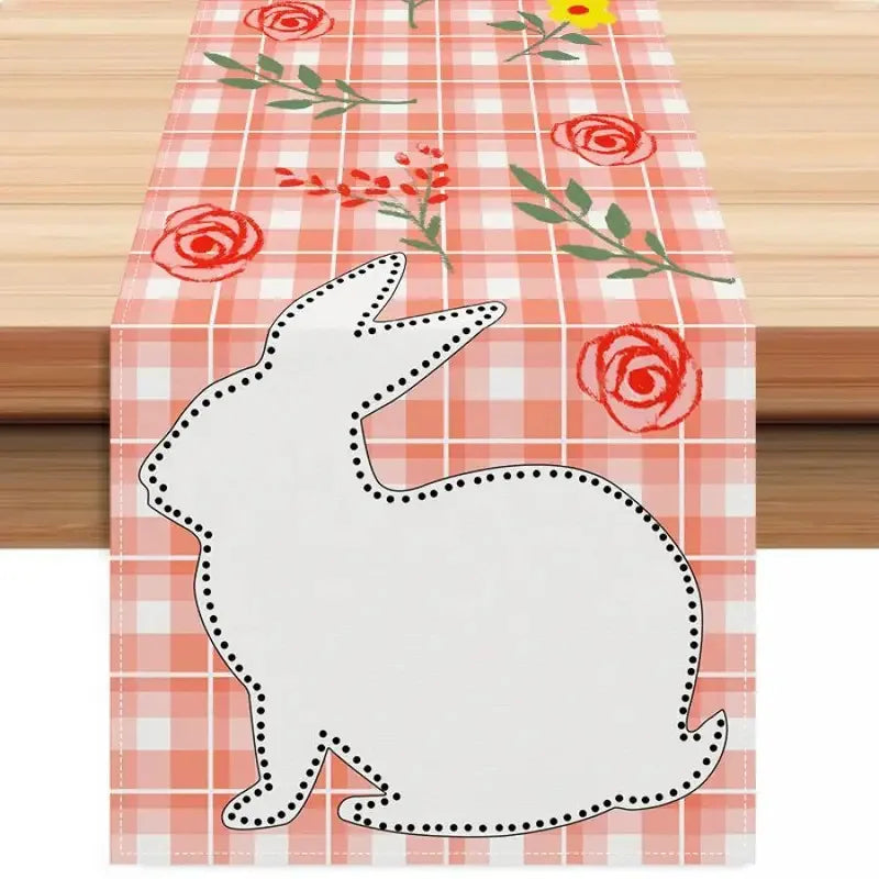 table pâques rectangle polyester fleurs lapins œufs happy easter beige blanc festive pastorale