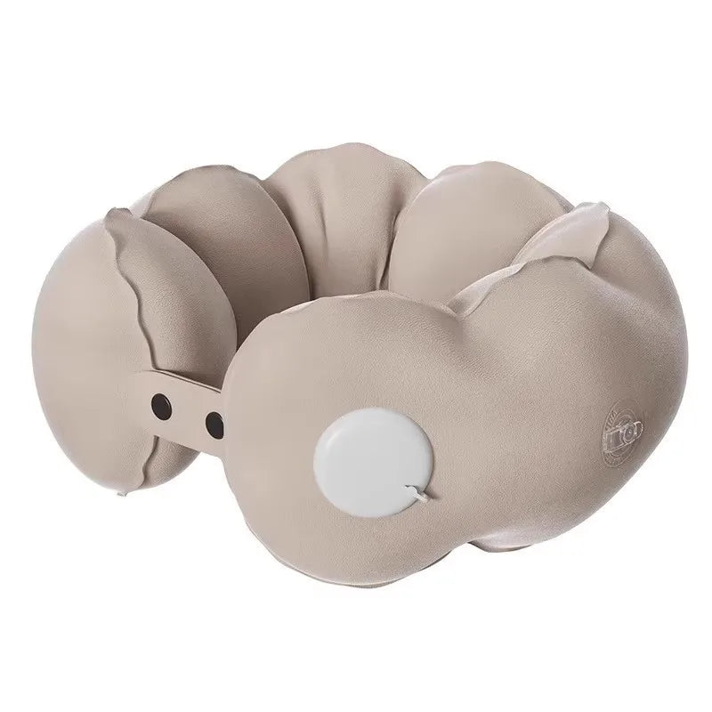 oreiller voyage forme polyester beige doux moderne dégonflement poignée transport confortable suction voyage tranches