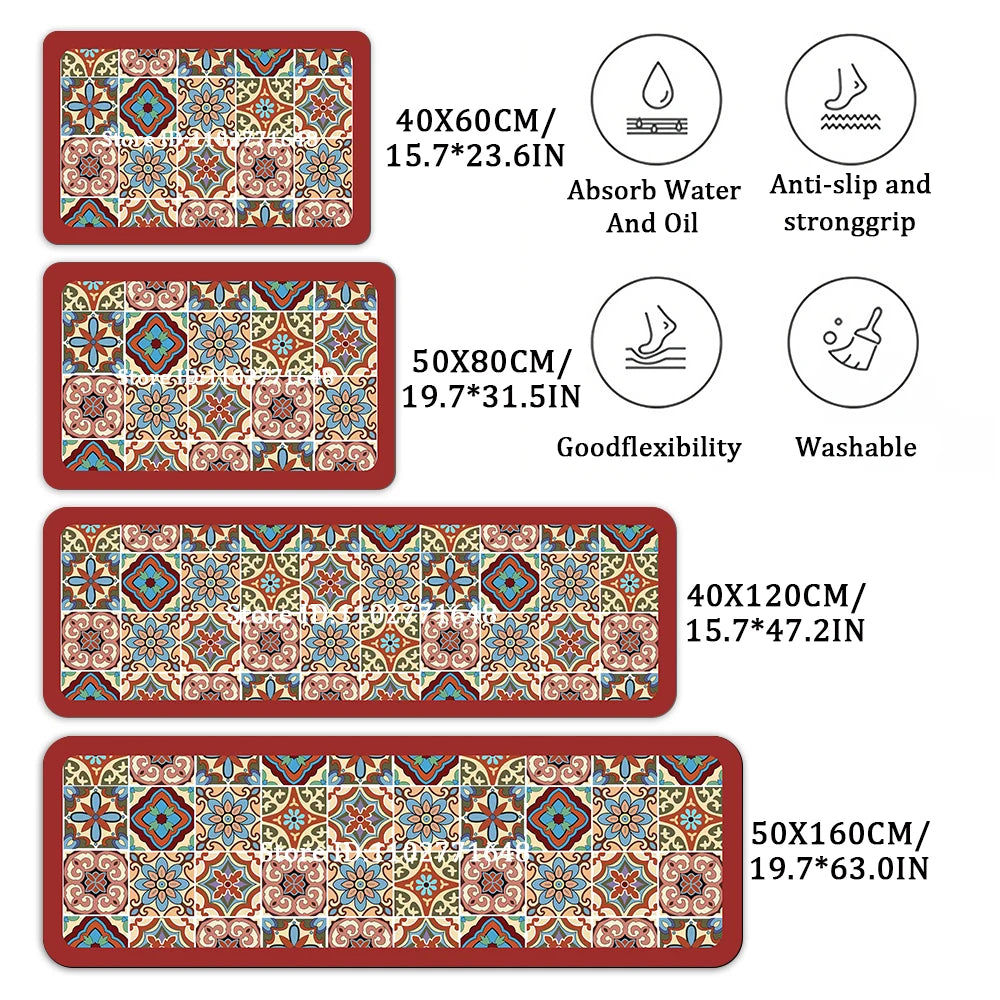 tapis cuisine géométrique couleur rouge orange vert bleu traditionnel décoration intérieure
