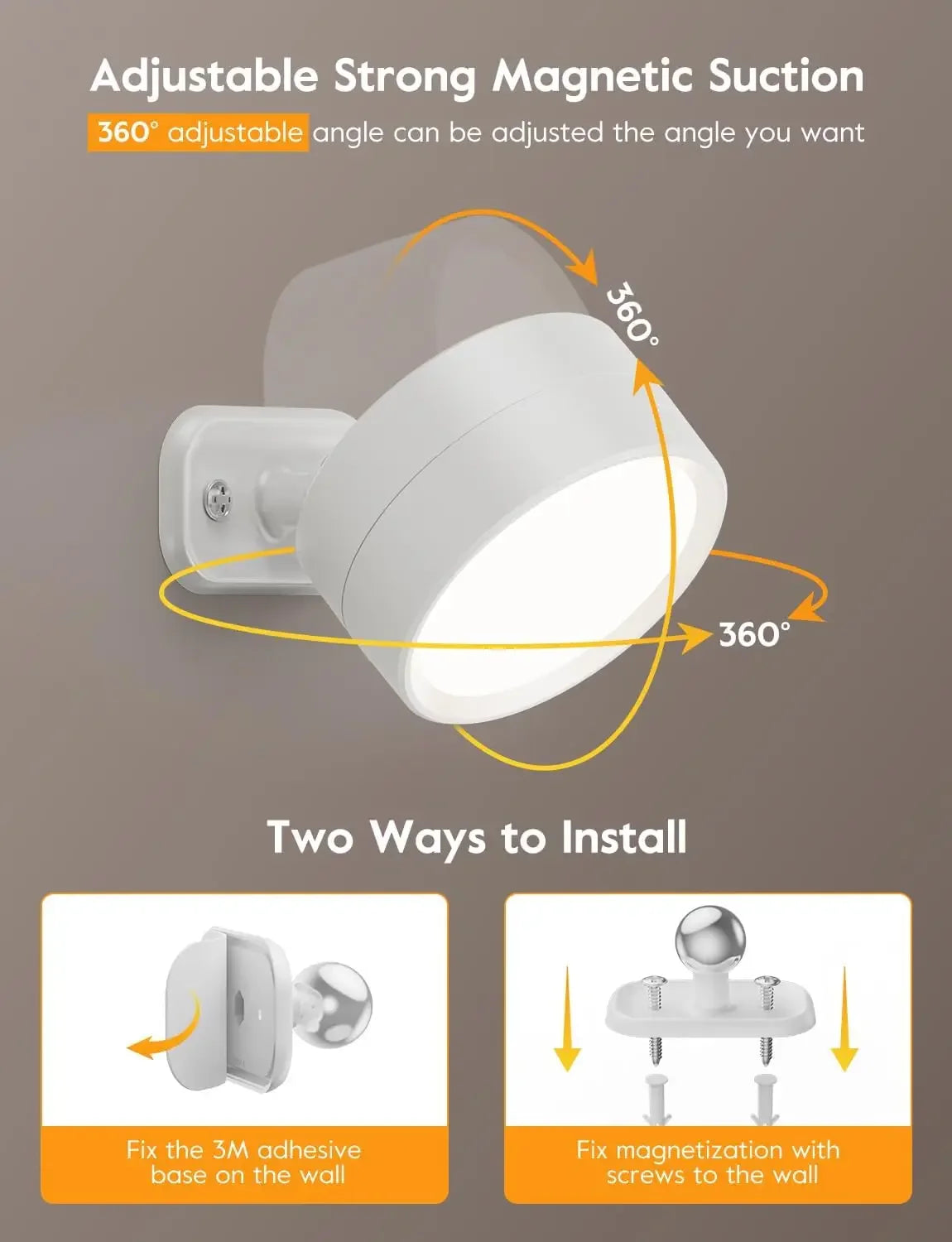 Spot LED rechargeable moderne blanc rond lisse télécommande adhésif aimant charge Type