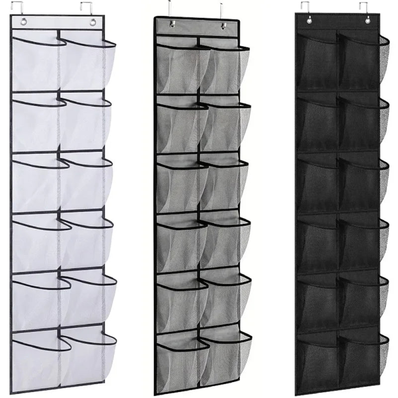 sac chaussures suspendu gris noir poches maille réutilisable moderne chambre coucher