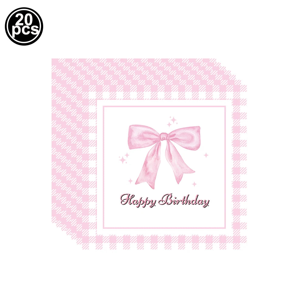 vaisselle jetable rose anniversaire filles assiettes gobelets serviettes nappe motif ruban fête enfant