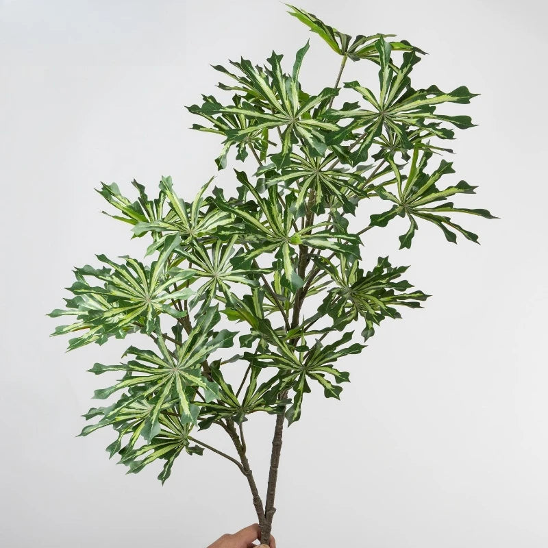 décoration intérieure plante artificielle feuilles vertes marbrées tige brune botanique 95cm haute
