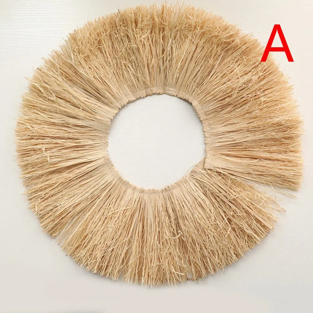 décoration murale bohème franges paille naturelle rustique circulaire bande texturée