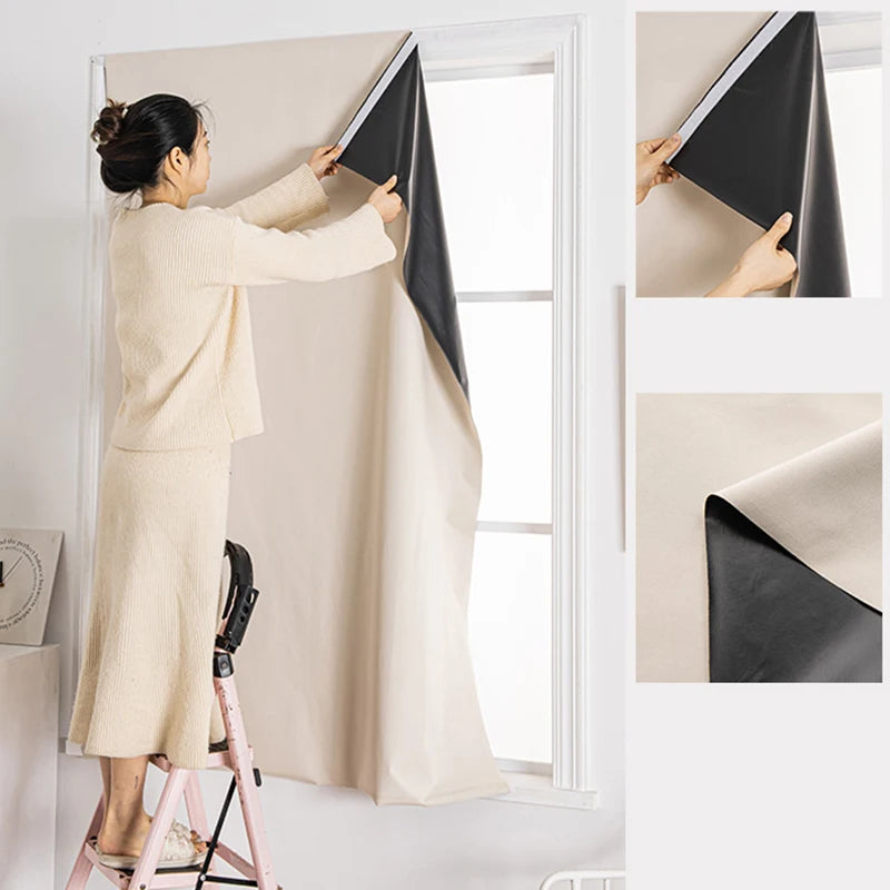 rideau occultant moderne adhésif polyester opaque beige noir fenêtre chambre salon fácil