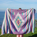 tapis multicolore aztèque triangles losanges franges ethnique portable pique nique voyage maison