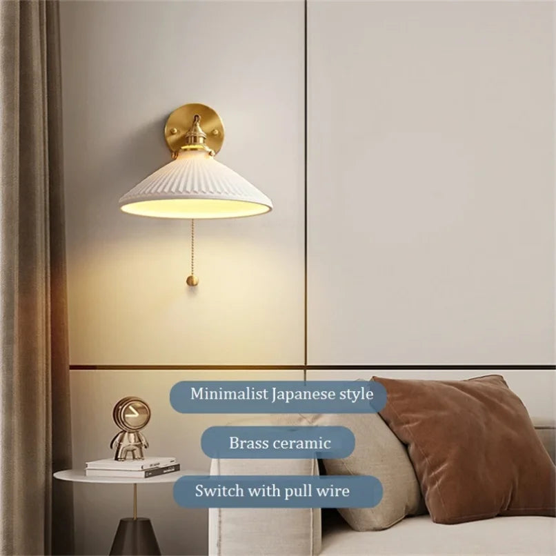 lampe murale moderne or blanc rayures minimaliste japonais interrupteur tirer ampoule led vis fixations