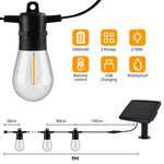 guirlande lumineuse solaire extérieure ip65 led ampoules vintage édison 15mètres télécommande résistante météo facile