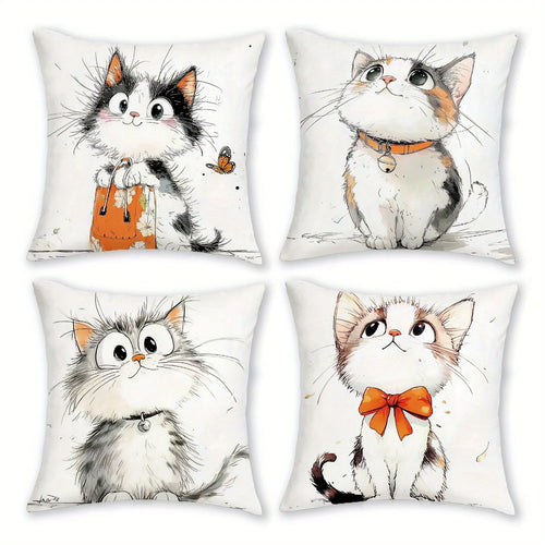 housses coussin forme chat aquarelle mignonnes dessin animé polyester peacheskin blanc cartoon 40x40cm 45x45cm